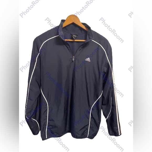 adidas Other - Adidas Mens 1/4 Zip Pullover Windbreaker Blue w/White Stripes‎ Size Medium
